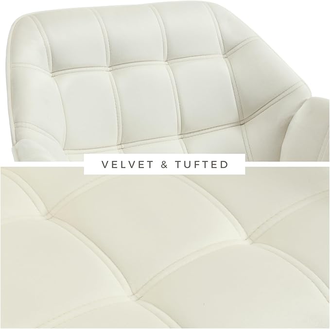 Modern Velvet Accent Chair with Ottoman Set of 2, Upholstered Lounge Chair with Footrest, Comfy Living Room Chair with Gold Legs Accent Side Chair Armchair for Small Space Bedroom, Beige