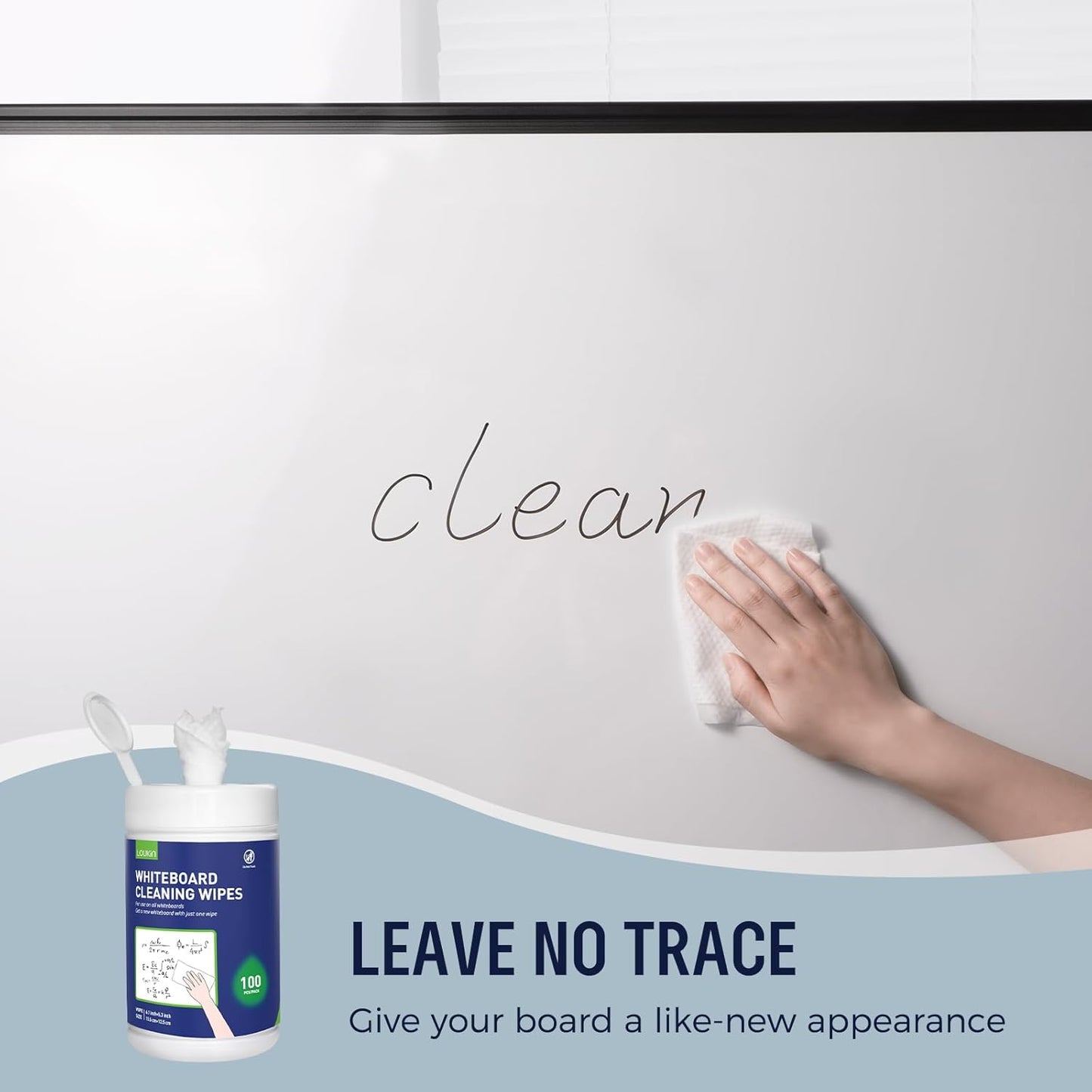 Loukin Whiteboard Cleaning Wipes, Dry Erase Board Cleaning Wipes, Non-toxic Whiteboard Wipes, 100 Wipes per Canister, 3 Pack
