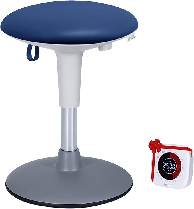 Kids Wobble Stool Ages 7â12; Adjustable Height Wobble Stool for Classroom Seating with Soft, Easy-to-Clean New Fabric Cushion; Flexible Wiggle Chair for Focus & ADHD + Bonus Visual Timer (Ocean Blue)