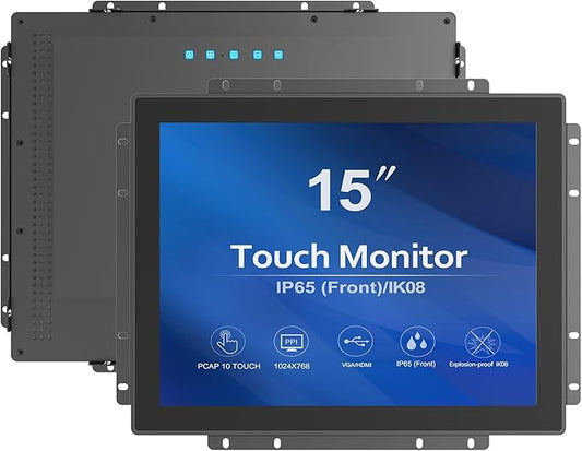 GreenTouch 15 Inch Industrial Open-Frame Touchscreen LCD Monitor - Capacitive PCAP -1024x768-5:4-Black-1000 Nits High Brightness