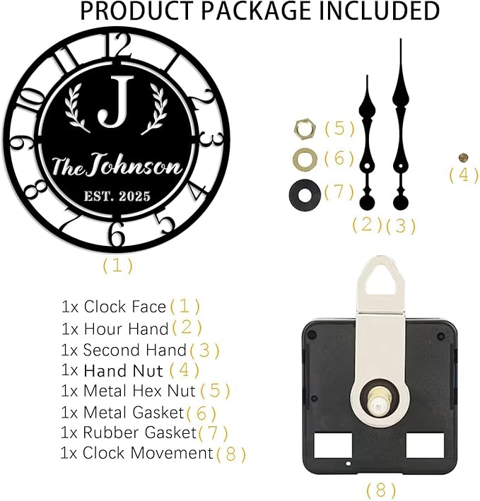 Personalized Metal Clock Sign, Custom Metal Clock,Personalized Gift, Black Gold and Silver Color Options, Housewarming Gift, Living Room Decor