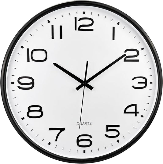 Plumeet 16'' Extra Large Wall Clock, Battery Operated Wall Clocks Silent Non-Ticking Quartz, Modern Style Suitable for Bedroom Living Room Office Decor - 3D Numbers Display, Black
