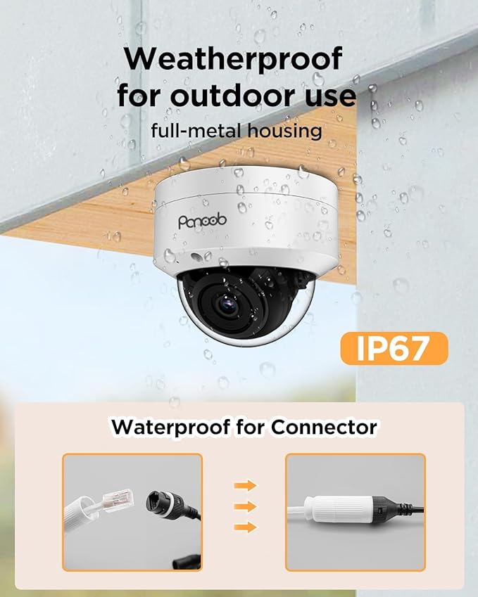 PoE Security Camera System, 6X Wired 5MP IK10 Vandal-Proof PoE Dome Cameras Outdoor with Person Detection, 100ft IR Night Vision, Remote Access, 4K 8 Channel NVR 2TB HDD, PD54A0608-5M2