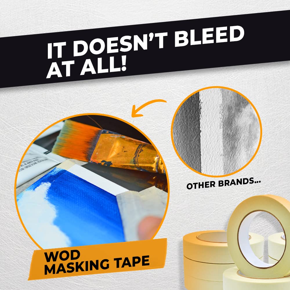 WOD MT5 Utility Grade Masking Tape, 6 inch x 60 yds. for Home or Office air-Dry Painting, Labeling, & Packing. Leaves no Residue