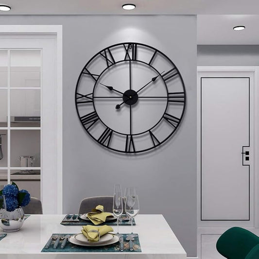 Large Wall Clocks for Living Room Decor, 16 Inch Round Black Metal Silent Non Ticking Battery Operated Jumbo Numerals Modern Vintage Decorative Clock Wall for Bedroom,Kitchen,Office,Farmhouse