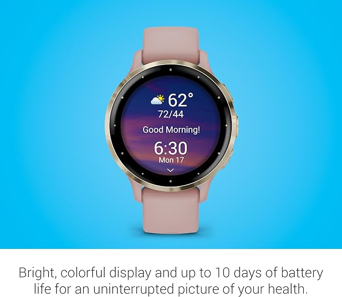 Garmin Venu 3S Running GPS Smartwatch with AMOLED Display, Advanced Health, Fitness Features, Up to 14 Day Battery Life with Signature Power Bundle | Soft Gold with Dust Rose Silicone Band