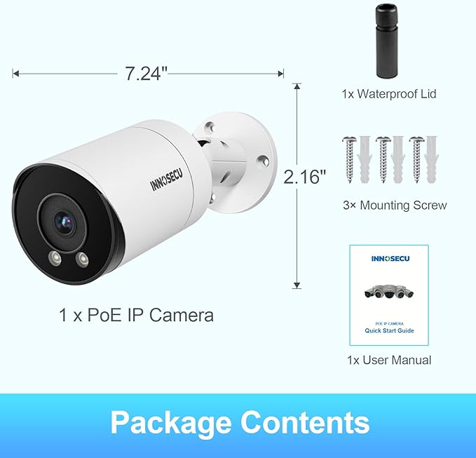 5MP PoE IP Camera, Bullet Security Surveillance Camera Outdoor IP67, Fixed Lens Wide 2.8mm with Wide Angle 110°, Built-in Mic, Human & Vehicle Detection, Night Vision 100ft, INB5GR49E