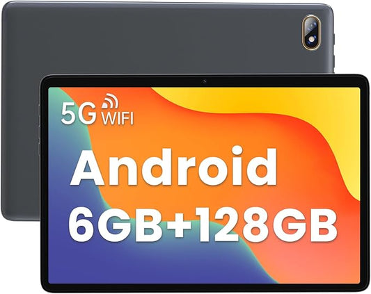 kinstone 10.1" Android Tablet, 6GB RAM 128GB ROM, Fast Octa-Core, Dual-Band 2.4G/5G Wi-Fi, Bluetooth 5.0, HD IPS Display, Ideal for Study, Office-Entertainment, Grey