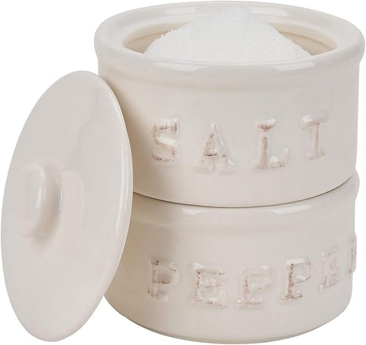 Vintage Ceramic Salt and Pepper Shaker Set Condiments Cellar Stacking Bowls With Lid