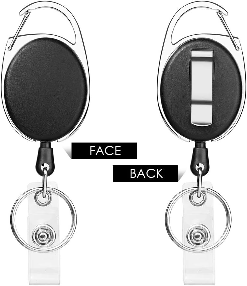 Retractable Badge Holder with Carabiner Reel Clip and Key Ring for ID Card Key Keychain Holders Black 10 Pieces by Moever