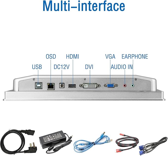 GreenTouch 13.3 Inch Industrial Embedded Capacitive Touchscreen Monitor, Open Frame Multi-Touch Screen Industrial Front IP65 Monitor - HDMI+VGA+DVI - 1920 * 1080 Resolution