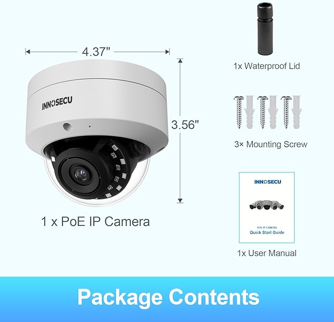 4MP IP PoE Camera, Vandal-Proof Dome Security Surveillance Camera, 2.8mm Lens 110° View, Built-in Mic, IP67, Night Vision 100ft, Human/Vehicle Detection, No PT Supported. IND4FR54A