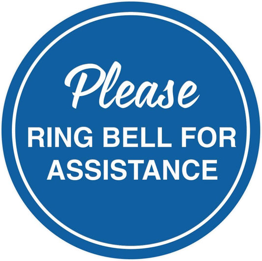 Signs ByLITA Circle Please Ring Bell For Assistance Wall or Door Sign | Easy Installation | Front Desk Reception Sign (Blue) - X-large (5 Pack)