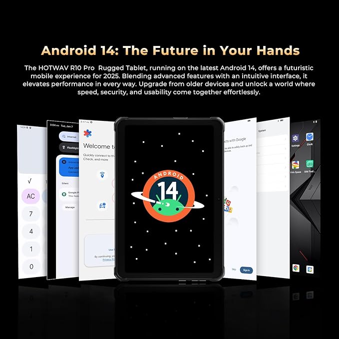 HOTWAV R10 Pro 2025 Rugged Tablet Android 14-10.1 Inch HD+ 10800mAh Waterproof Tablet, 20GB RAM+256GB ROM/1TB TF Outdoor Tablets, 13MP+5MP Camera Octa-Core IP68&IP69K/4G-LTE/5G WiFi/Face ID/GPS/OTG