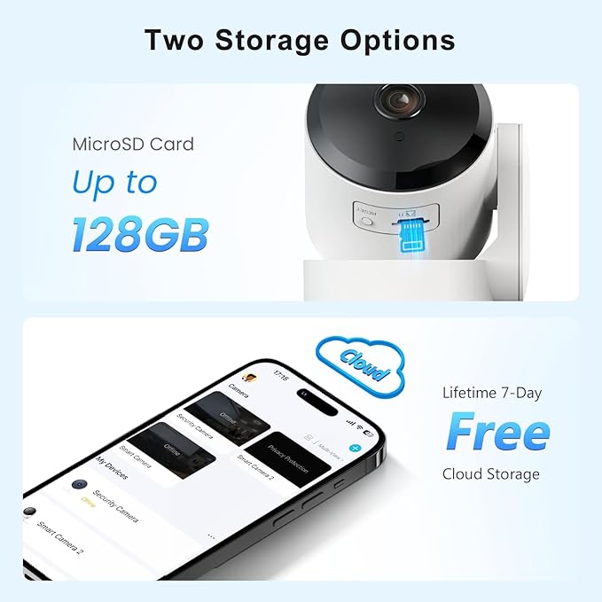 2 Pack 2K Indoor Security Camera Wireless, 360° Pan-Tilt Wi-Fi Pet/Baby Monitor with AI Motion Detection, Night Vision, Phone App, Cloud & SD Storage (5G/2.4G Hz)