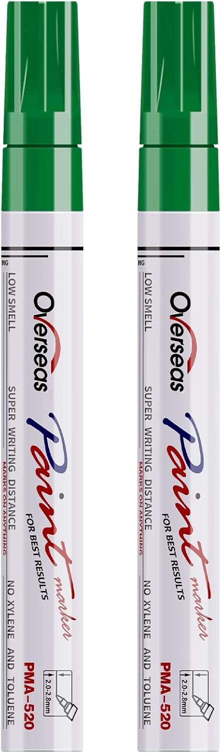 Overseas Permanent Paint Pens Green Markers - 2 Pack Single color Oil Based Paint Markers, Medium Tip, Quick Drying and Waterproof Marker Pen for Metal, Rock Painting, Wood, Plastic, Canvas, Mugs