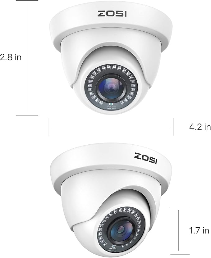 ZOSI 4 Pack 1080P Security Cameras,Night Vision,2MP Outdoor Indoor CCTV White Dome Camera Compatible with 1080P/5MP/4K HD-TVI Analog CCTV DVR System