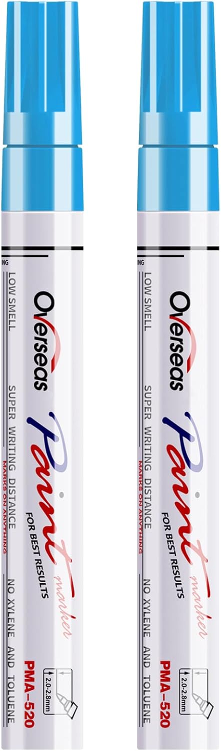 Overseas Permanent Paint Pens Light Blue Markers - 2 Pack Single color Oil Based Paint Markers, Medium Tip, Quick Drying and Waterproof Marker Pen for Metal, Rock Painting, Wood, Plastic, Canvas, Mugs