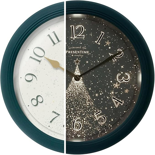 Presentime & Co. 12.6" Luminous Modern Wall Clock, Silent no Ticking, Forest Green Color, Night Light, Lighted Clock with Smart Sensor. Wall Decor for Living Room, Bathroom, Kitchen.