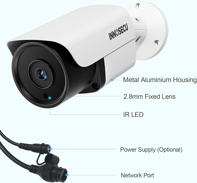 5MP IP PoE Camera, Outdoor Surveillance Security Camera with Mic, IR Night Vision 100ft, AI Human Vehicle Detection, 2.8mm Lens Wide Angle 110°, Outdoor Waterproof IP67,INB5GR37E (White)
