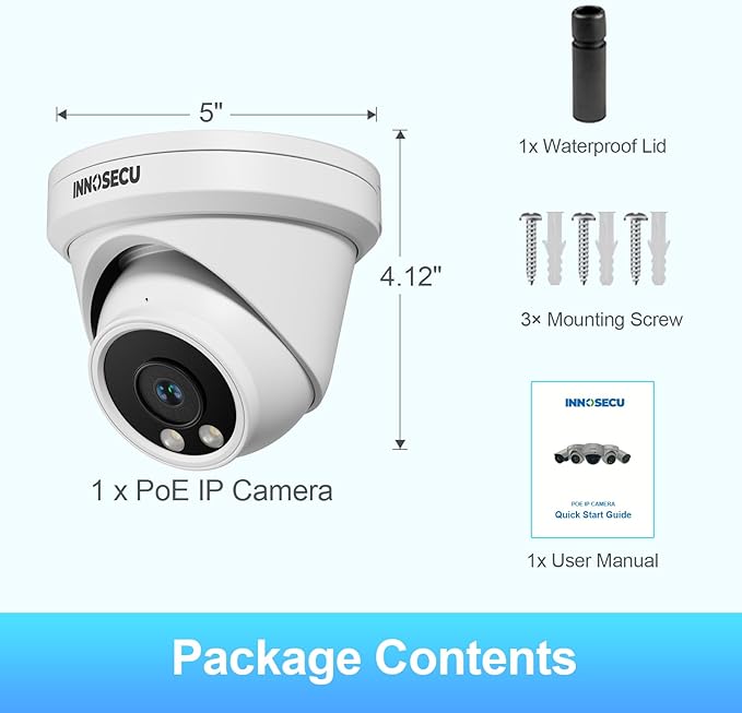 UltraHD 8MP PoE Camera, Turret Wired IP Security Camera Outdoor Indoor, Built-in Mic/Audio, 2.8mm Wide Angle 110°, Human/Vehicle Detection, Fully Works NVR, IND8BR97A (White)