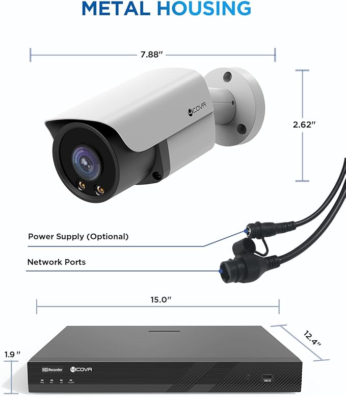 4COVR 16 Channel Security Camera System 4K PoE, 2-Way Talk & Smart Full Color Night Vision, 16 8MP IP67 Bullet IP Camera, Human Vehicle Detection, 16CH 4T NVR Surveillance for Businesses, LY37YX8M1616