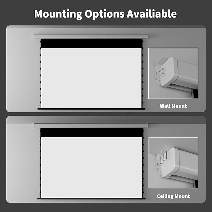 QuadraArc Motorized Drop Down Projector Screen 16:9 White Matt, Wall & Ceiling Mount, Electric Pull Down Screen with Remote Control, Compatible with All Projectors 133"