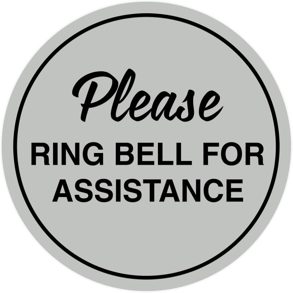 Signs ByLITA Circle Please Ring Bell For Assistance Wall or Door Sign | Easy Installation | Front Desk Reception Sign (Lt Gray) - Small (2 Pack)