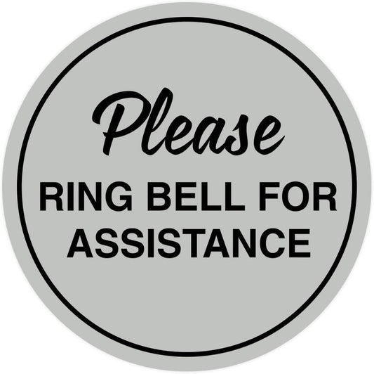 Signs ByLITA Circle Please Ring Bell For Assistance Wall or Door Sign | Easy Installation | Front Desk Reception Sign (Lt Gray) - Medium (5 Pack)