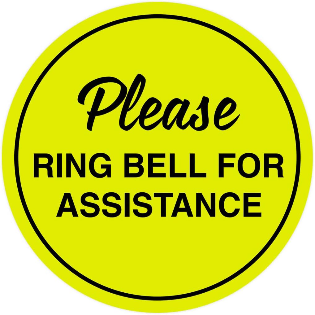 Signs ByLITA Circle Please Ring Bell For Assistance Wall or Door Sign | Easy Installation | Front Desk Reception Sign (Yellow/Black) - X-large (2 Pack)