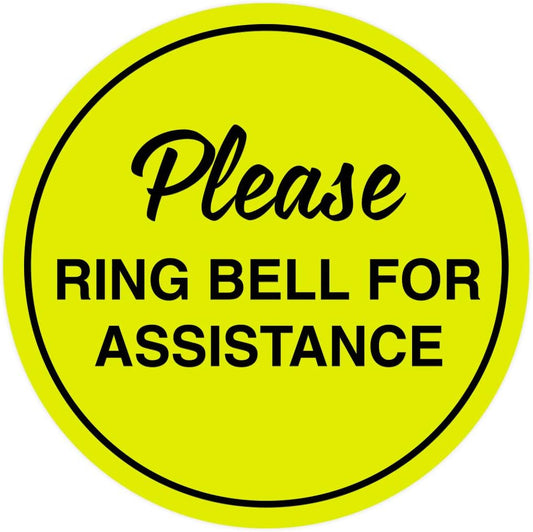 Signs ByLITA Circle Please Ring Bell For Assistance Wall or Door Sign | Easy Installation | Front Desk Reception Sign (Yellow/Black) - X-large (2 Pack)