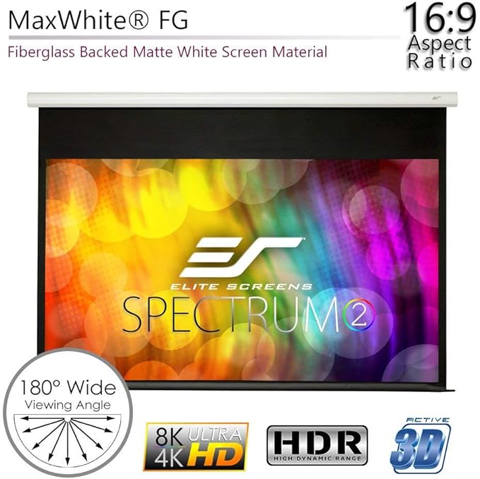 Elite Screens Spectrum2, 110-inch 16:9, 12-inch Drop, Electric Motorized Drop Down Projection Projector Screen, SPM110H-E12, MaxWhite FG / White Housing