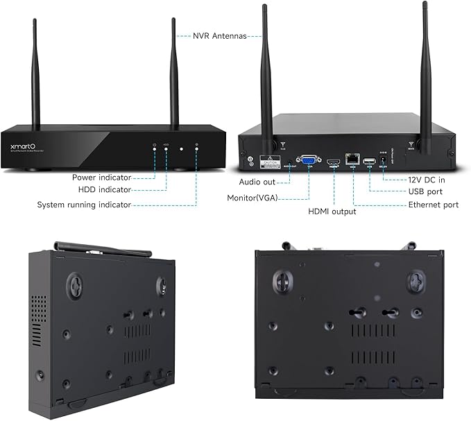 xmartO WiFi 6 Long Range Wire-Free Solar Home Security Camera System Wireless, 4-Set 4MP QHD CCTV Camera Kit with 4K 10CH Expandable WiFi NVR(Suitable for Indoors/Outdoors)