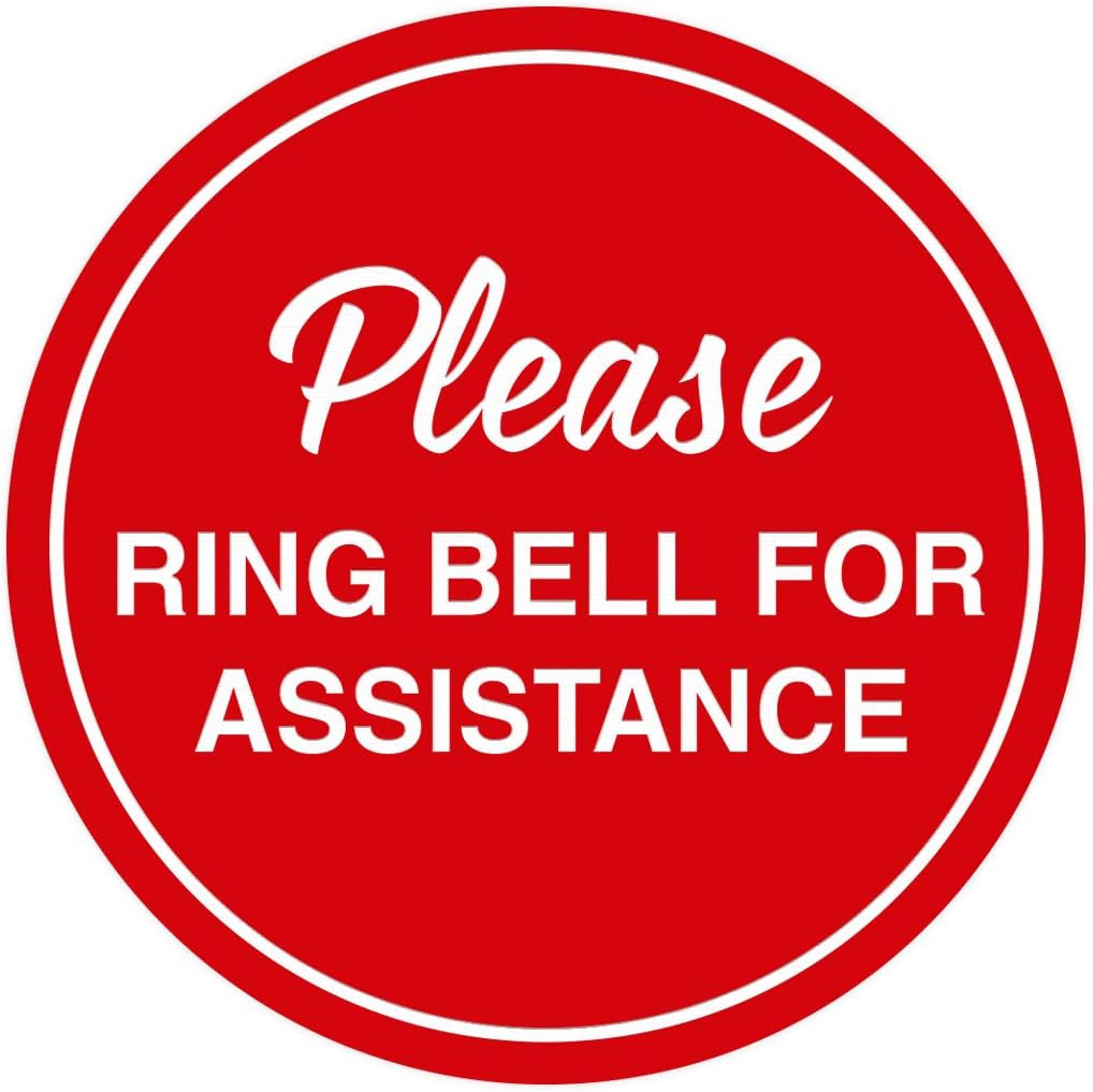 Signs ByLITA Circle Please Ring Bell For Assistance Wall or Door Sign | Easy Installation | Front Desk Reception Sign (Red) - Medium (2 Pack)