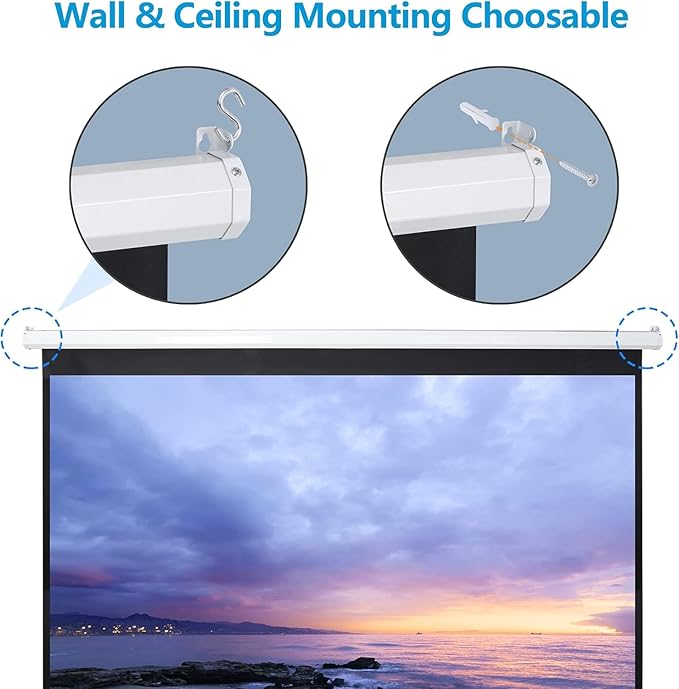 Projector Screen 100 Inch 16:9 HD Portable Manual Pull Down Projector Screen, Wall Ceiling Mounted Retractable Widescreen for Home Theater Cinema Office Movie TV Game, White