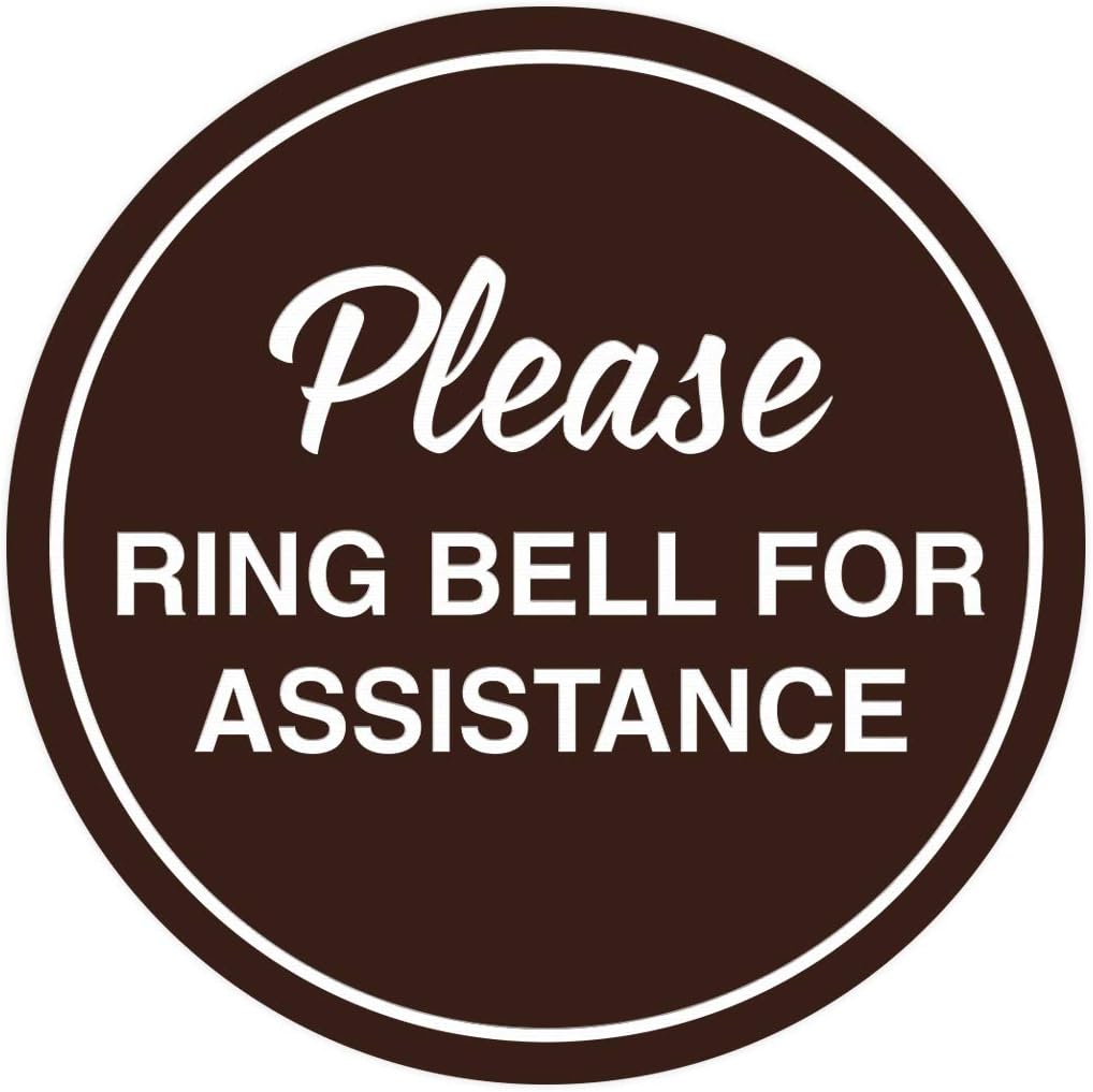 Signs ByLITA Circle Please Ring Bell For Assistance Wall or Door Sign | Easy Installation | Front Desk Reception Sign (Dark Brown) - X-large (2 Pack)