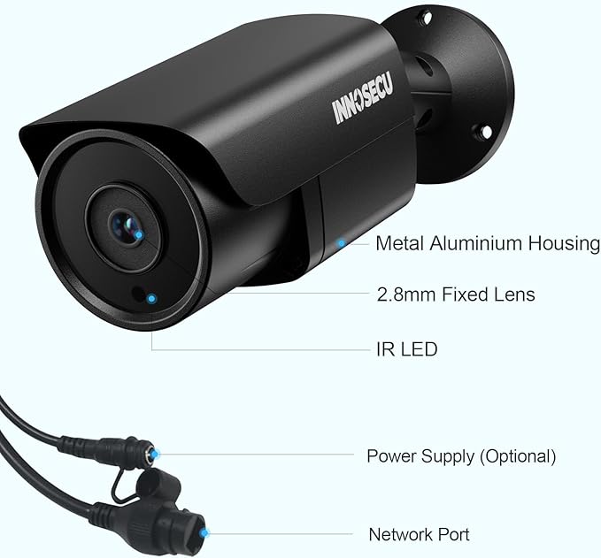 4MP Bullet PoE Camera, Outdoor IP67 Rated IP Security Camera, Night Vision up to 100ft, 2.8mm Lens Wide Angle 110°, Built-in Mic, Motion Alarm, Human/Vehicle Detection, INB4FR37E-B (Black)