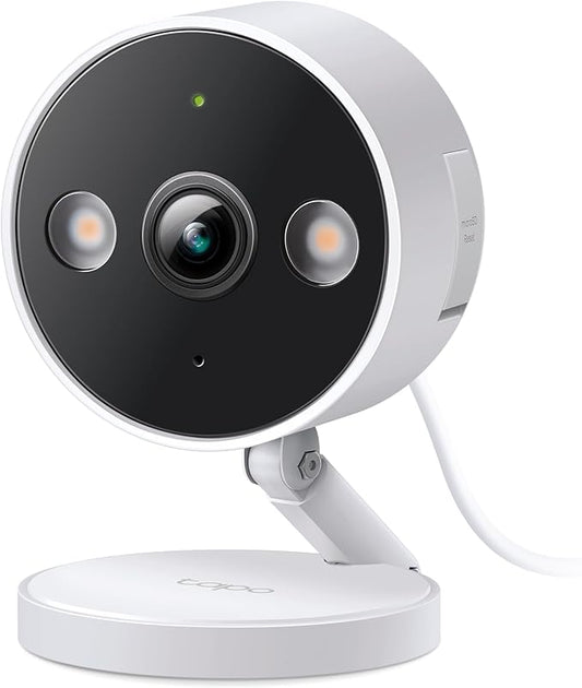 Tapo 2K QHD Security Camera Indoor/Outdoor, 2024 PCMag Editor's Choice, Color Night Vision, Free Person/Pet/Vehicle Detection, Baby Monitor, Local/Cloud Storage, IP66, Dual-Spotlight, Plug-in(C120)