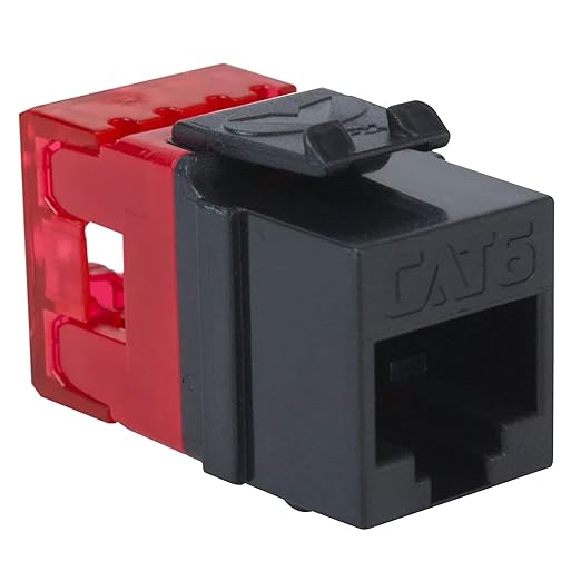 ICC CAT6 Keystone Jack with Slim Profile 180 Degree Punch Down, RJ45 UL Listed PoE++ TAA Compliant for Wall Plate or Patch Panel, Works with JackEasy Termination Tool, Black
