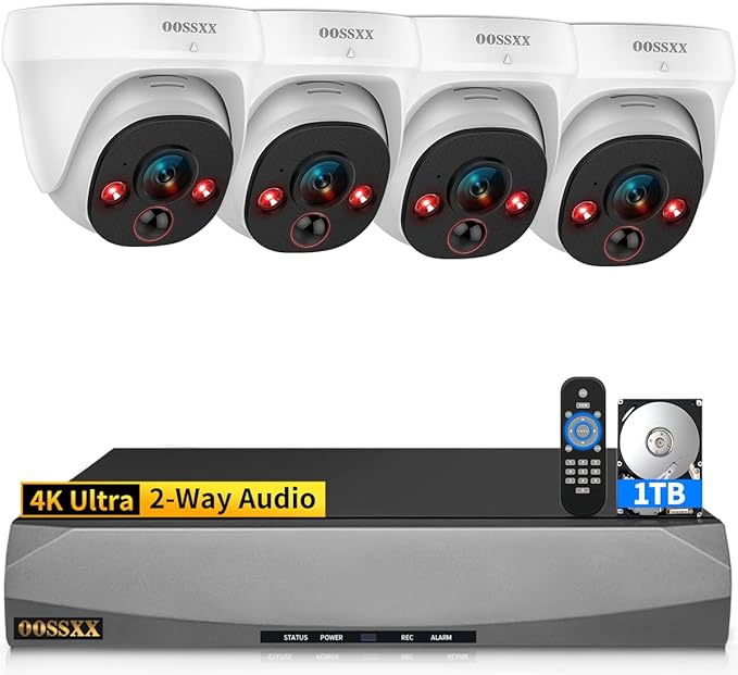 OOSSXX (4K HD & 130° Ultra Wide-Angle) 2-Way Audio 8MP Wired Dome PoE IP Cameras for Home Security Outdoor Camera System, Pet Surveillance Video Indoor, Smart PIR Detection, DVR Kits