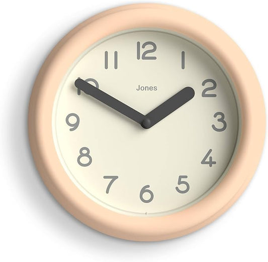 JONES CLOCKS® Fuze Wall Clock | Small Round Clock | Beige | Playful Modern Design with Soft sculptural Presence | Ideal for Kitchens Living Rooms Kid's bedrooms