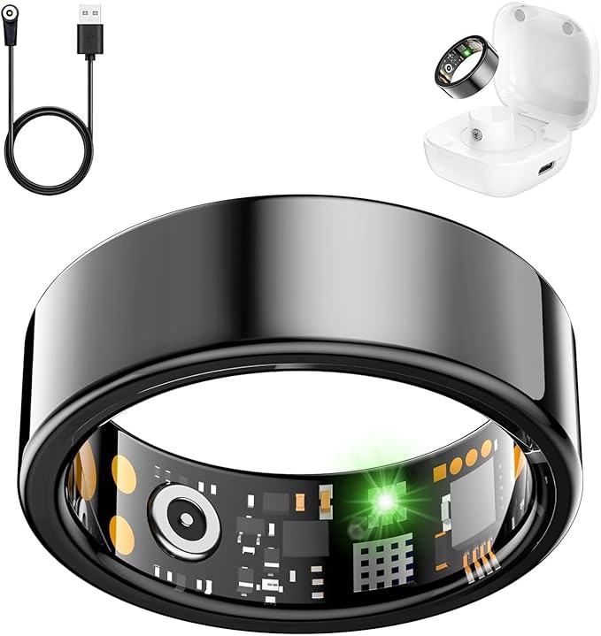 Smart Health Ring for Women Men, Fitness Tracker Ring with Heart Rate, Blood Oxygen, Sleep Tracker, Step Tracker, No Subscription Fee, IP68 Waterproof Smart Ring for iphone & Android (Black, 14#)