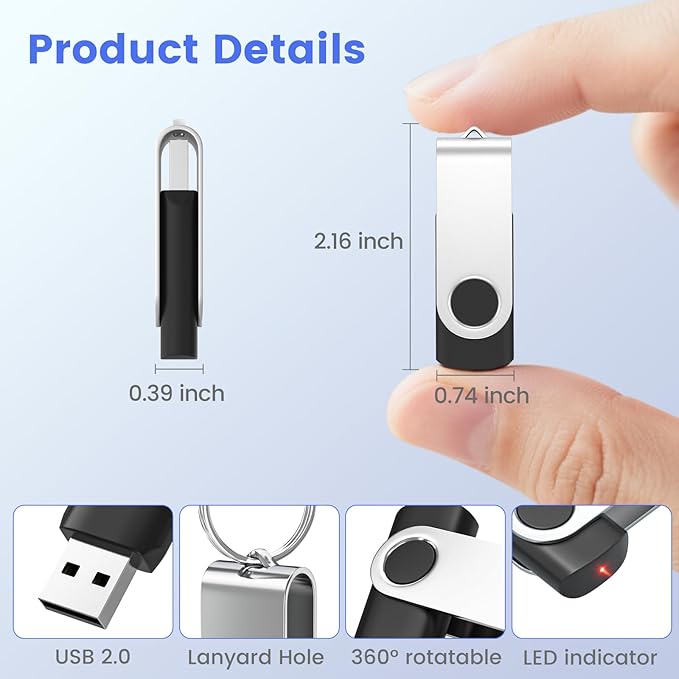 ABLAZE 1GB Flash Drive 10 Pack, USB 2.0 Memory Stick with Lanyards Swivel Thumb Drives Bulk 1GB Pendrive U Disk for Data Storage (Mixcolors)