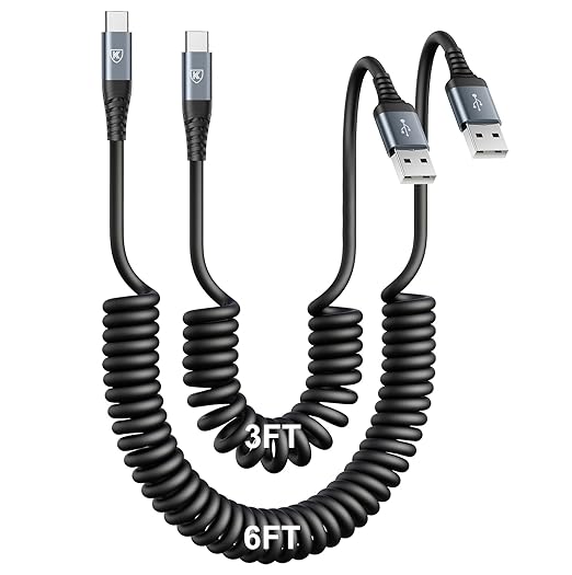 USB Type C Charger Cable Fast Charging [3FT+6FT], 2Pack Coiled USB A to USB C Charger Cable for Car Android Auto USB C Charger Cord, USBC Cable Compatible with iPhone 17/16/15/Samsung Galaxy S20