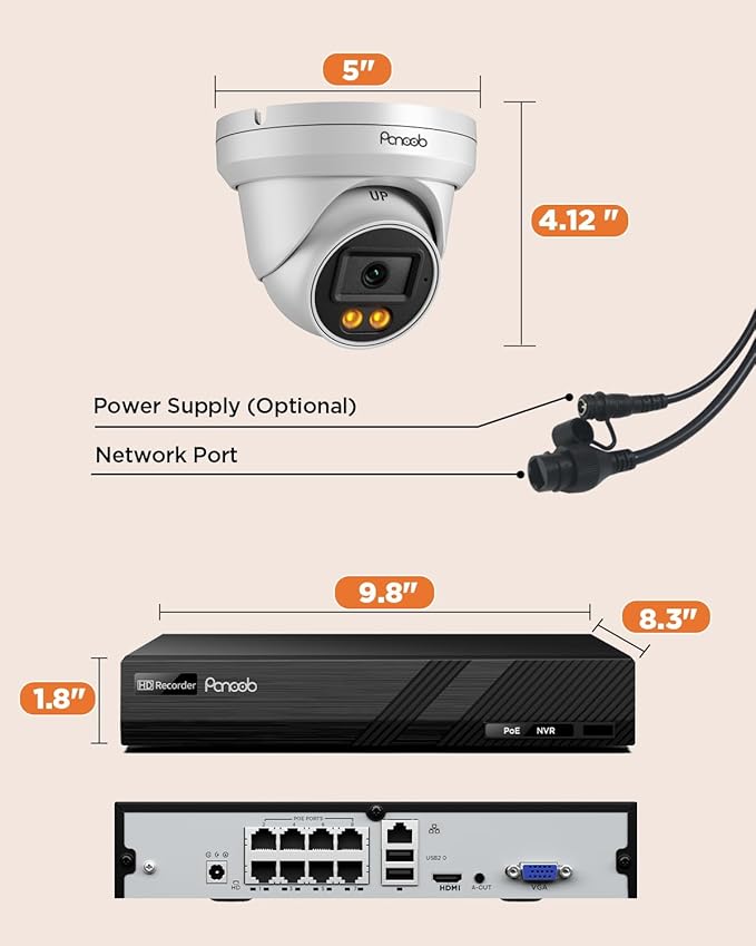 Security Camera System PoE, 8X 4MP Wired Bullet IP Cameras Outdoor Built-in Microphone, AI Human Vehicle Detection, 5MP 8CH NVR with 2TB HDD, Smart Color Night Vision, PD93BA0808-4MD