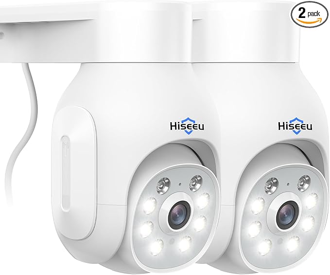 Hiseeu 3MP Wireless Outdoor Security Camera, 2.4G/5G WiFi, Color Night Vision, 360° Pan&Tilt, Motion Detection, Siren & Light Alarm, IP66 Waterproof, NVR Compatible, No Monthly Fee