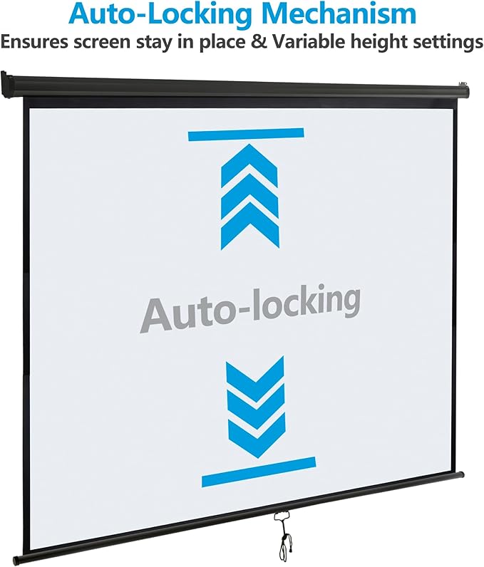 SUPER DEAL 120'' Projector Screen Projection Screen Manual Pull Down HD Screen 1:1 Format for Home Cinema Theater Presentation Education Outdoor Indoor Public Display, Black
