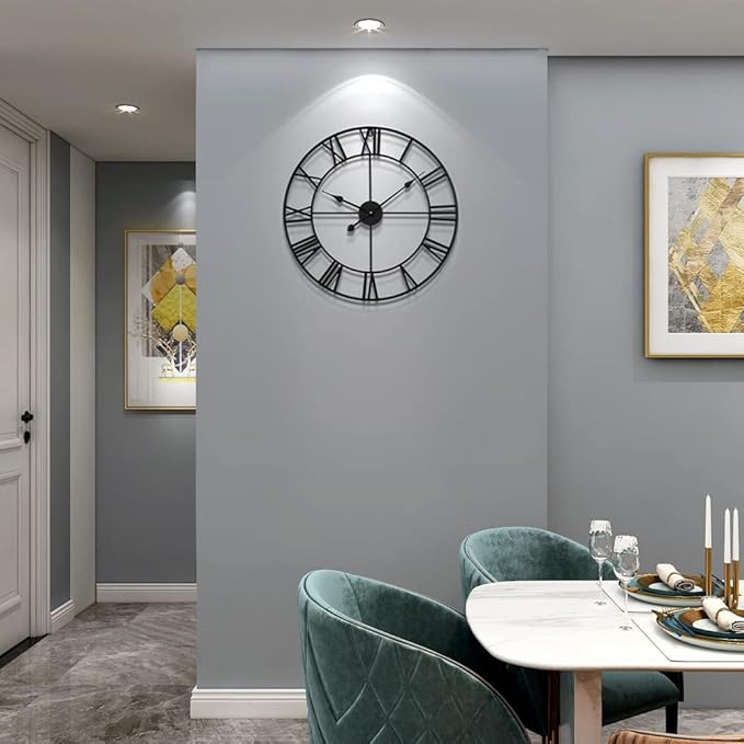 Large Wall Clocks for Living Room Decor, 16 Inch Round Black Metal Silent Non Ticking Battery Operated Jumbo Numerals Modern Vintage Decorative Clock Wall for Bedroom,Kitchen,Office,Farmhouse