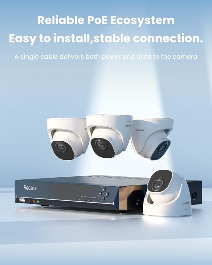 REOLINK 4K Security Camera System, 4pcs H.265 PoE Wired Turret Cameras with Person Vehicle Detection, 4K/8MP 8CH NVR with 2TB HDD for 24-7 Recording, RLK8-800D4