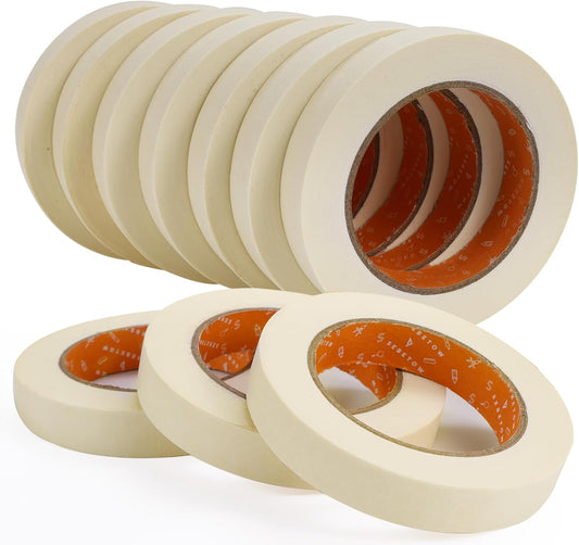 Masking Tape Bulk 10 Packs 0.75 Inch - Masking Tapes Artist Drafting Tapes White Beige, General Purpose for Craft, Art, Office, School, 3/4 Inch x 55 Yards x 10 Rolls